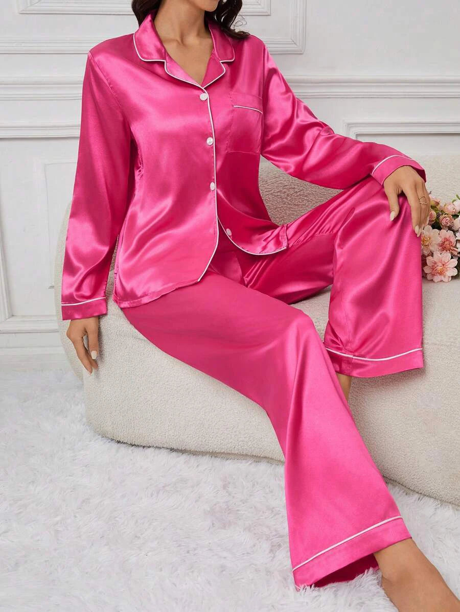 Ensemble Pyjama en Satin Long Manches Longues Élégante