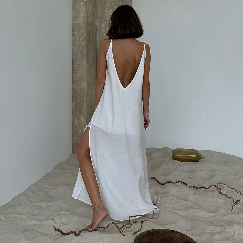 Chemise de Nuit Blanche Col en V d'été