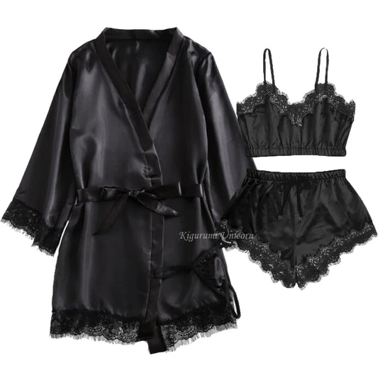 Ensemble Pyjama en Dentelle Noire à Bretelles Sexy