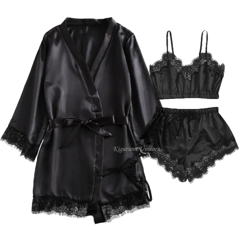 Ensemble Pyjama en Dentelle Noire à Bretelles Sexy