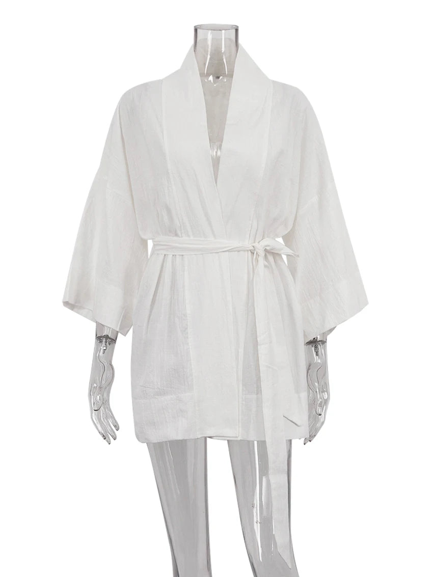 Ensemble Pyjama en Coton Long Col en V Sexy