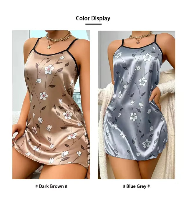 Chemise de Nuit en Satin Dos Nu d'été Sexy