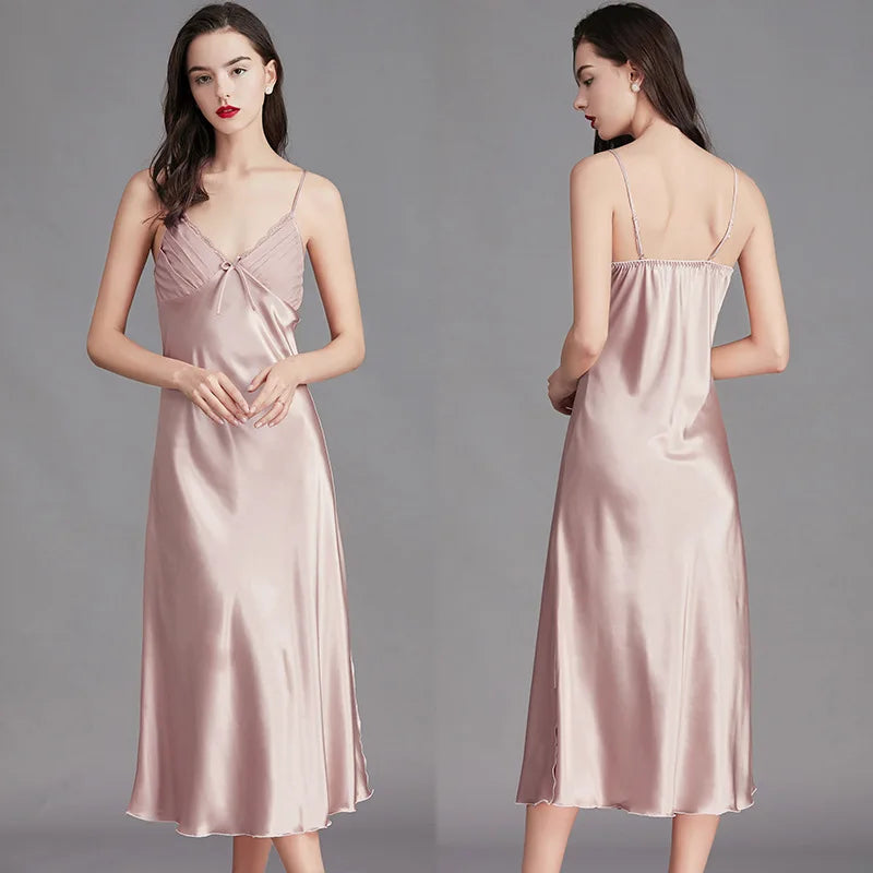 Chemise de Nuit en Satin sans Manches Sexy