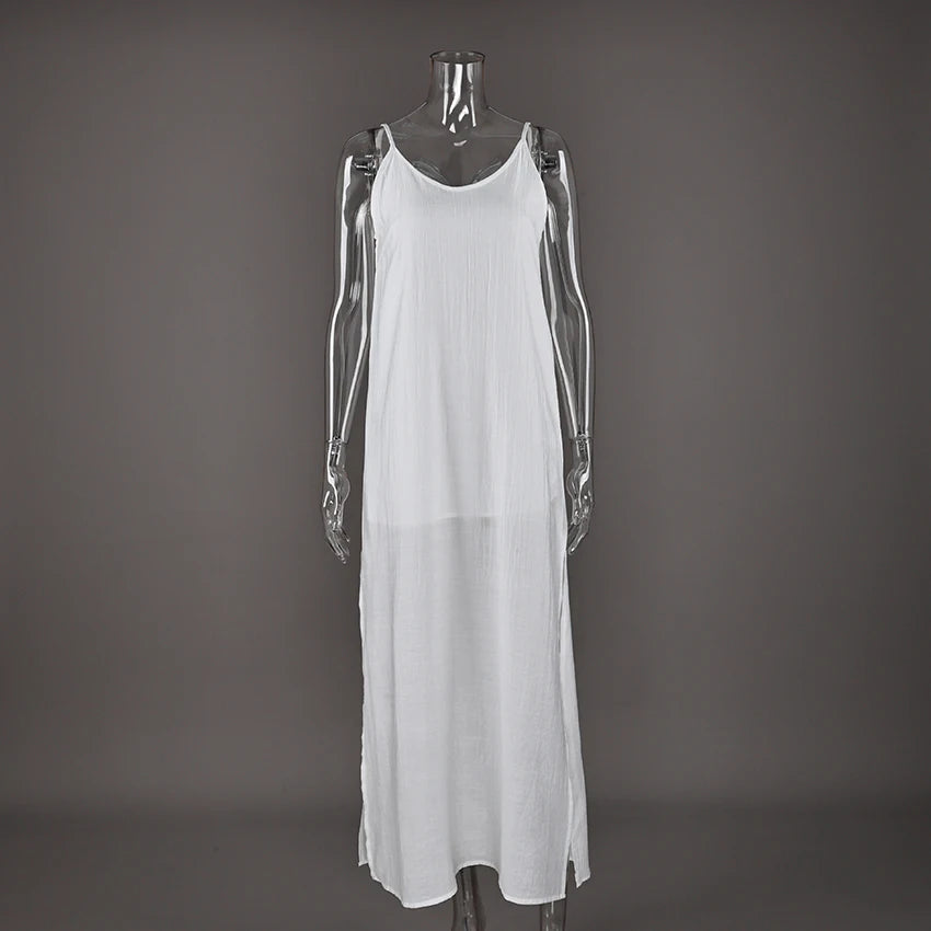 Chemise de Nuit Blanche Col en V d'été