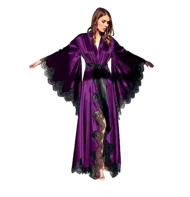 Kimono en Dentelle Noire Long de Mariée