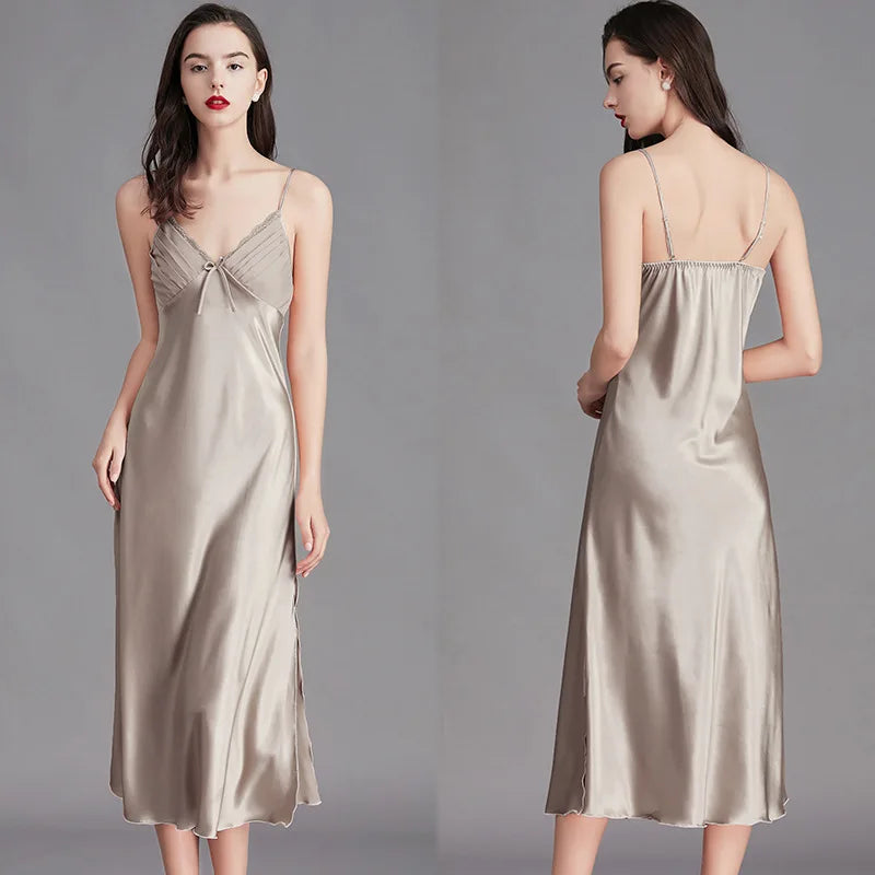 Chemise de Nuit en Satin sans Manches Sexy