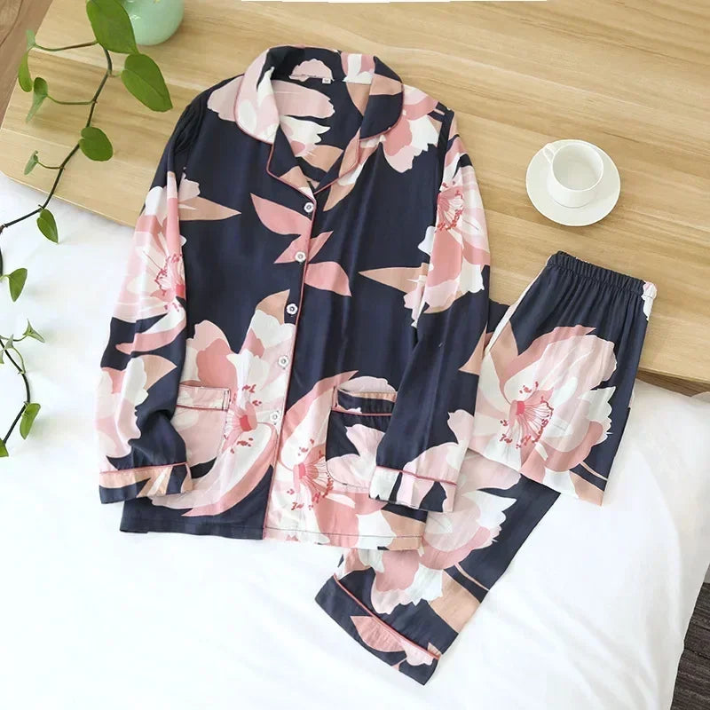 Ensemble Pyjama en Viscose Manches Longues d'été