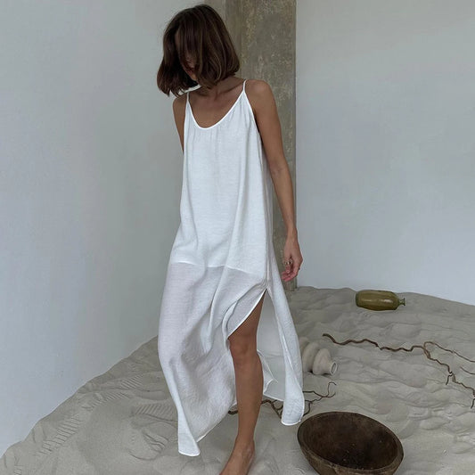 Chemise de Nuit Blanche Col en V d'été