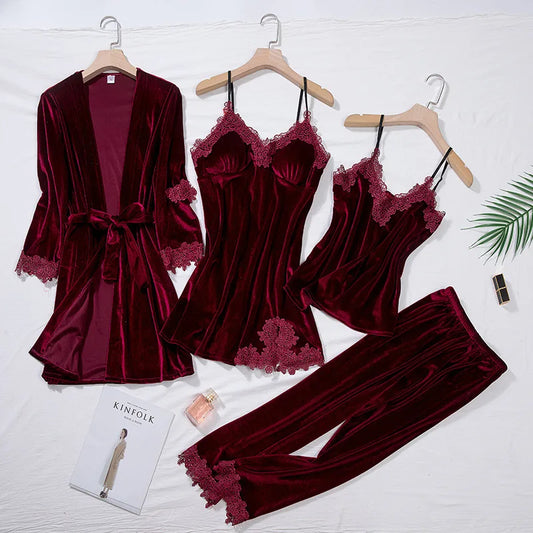 Ensemble Pyjama en Dentelle Manches Longues