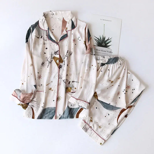 Ensemble Pyjama en Viscose Manches Longues d'été