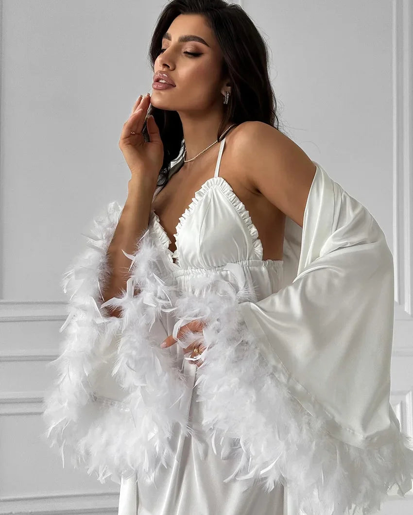 Peignoir en Rayonne à Plumes d'été de Mariée