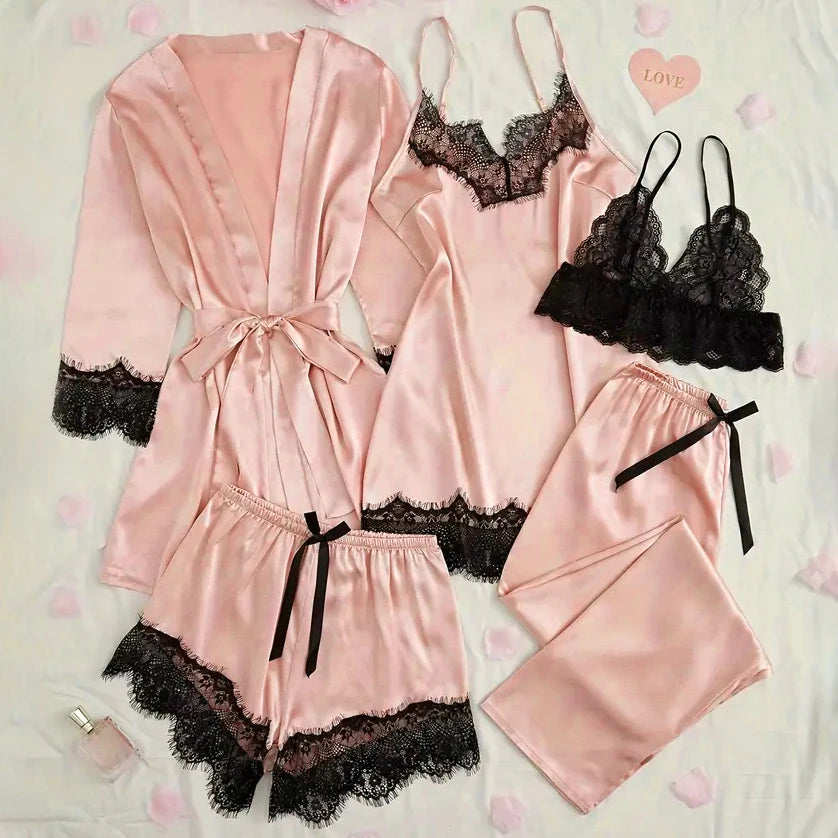Peignoir en Dentelle Rose Sexy
