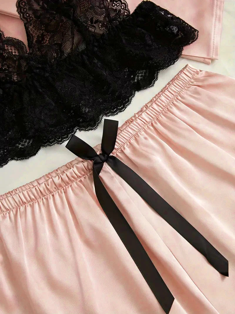 Peignoir en Dentelle Rose Sexy