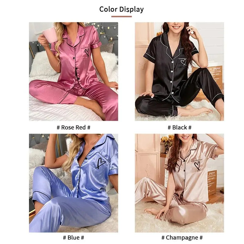 Ensemble Pyjama en Satin Manches Courtes