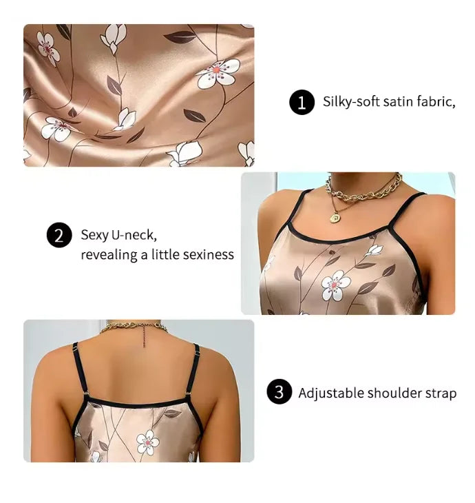 Chemise de Nuit en Satin Dos Nu d'été Sexy