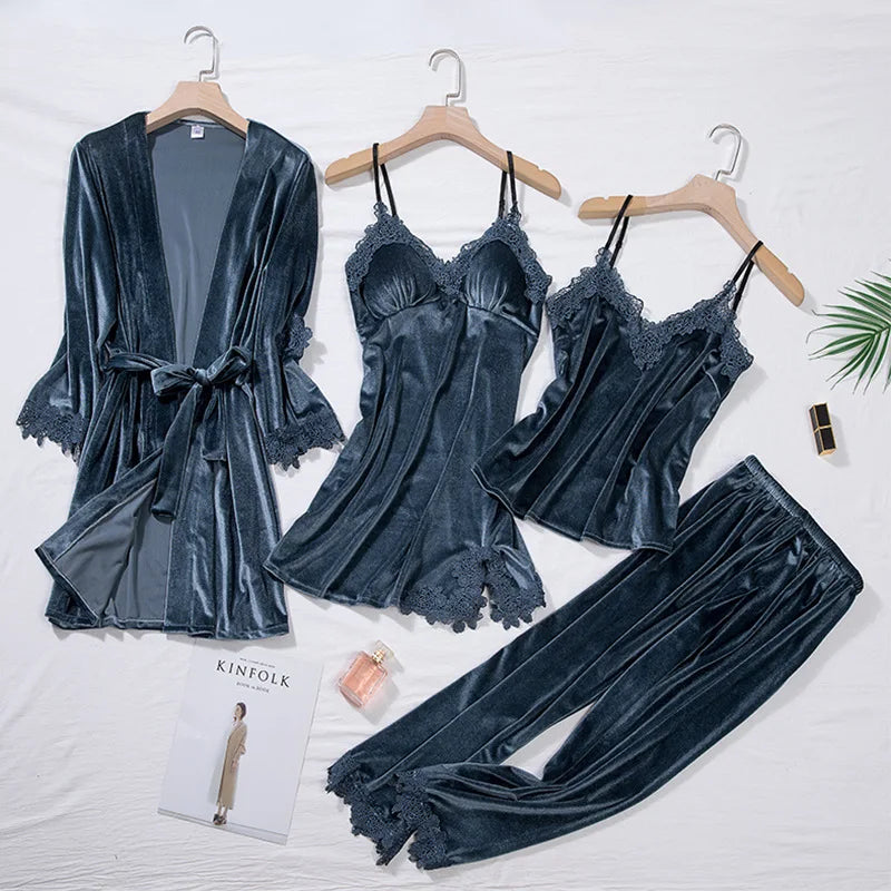 Ensemble Pyjama en Dentelle Manches Longues