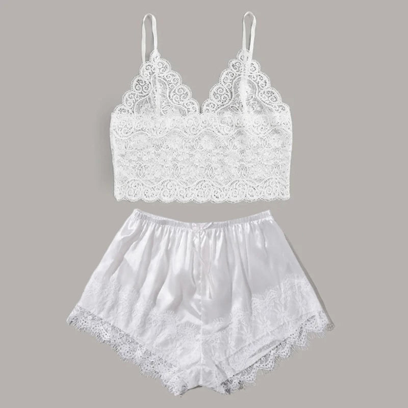Ensemble Pyjama en Dentelle Long de Mariage