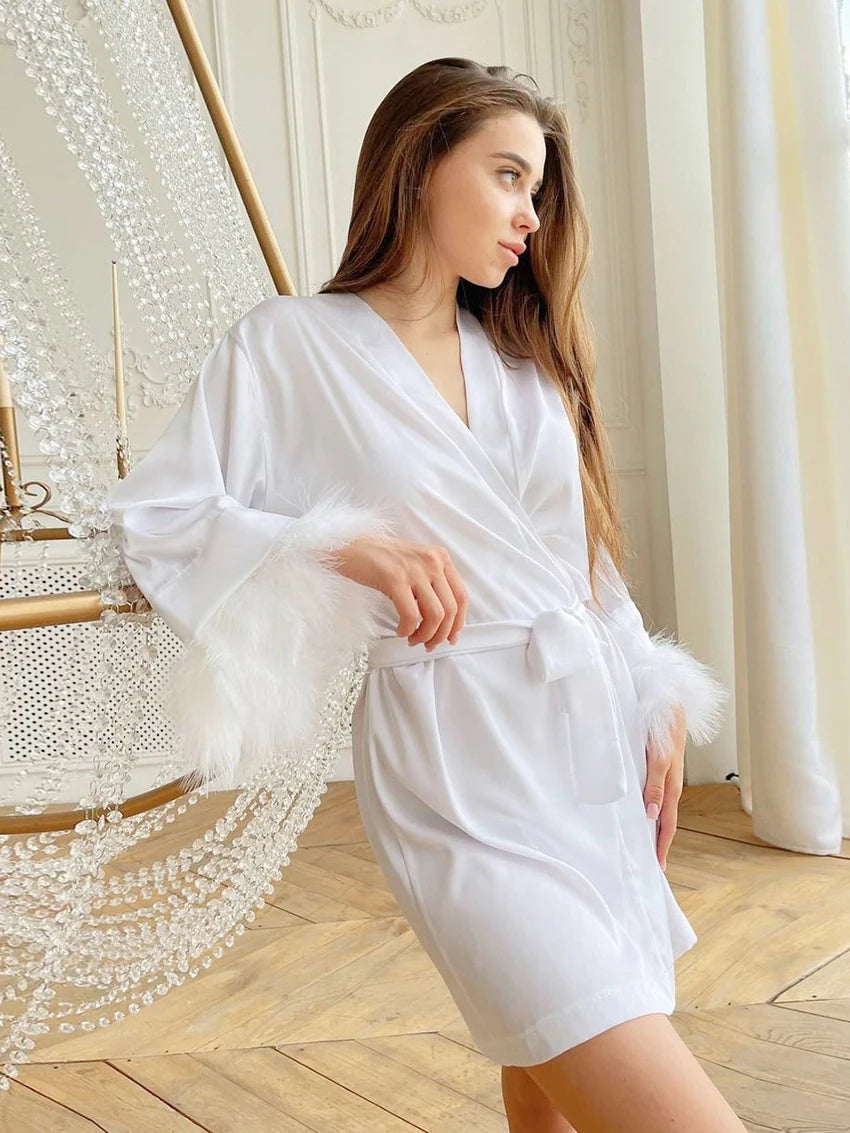 Peignoir en Satin Manches Longues de Mariée