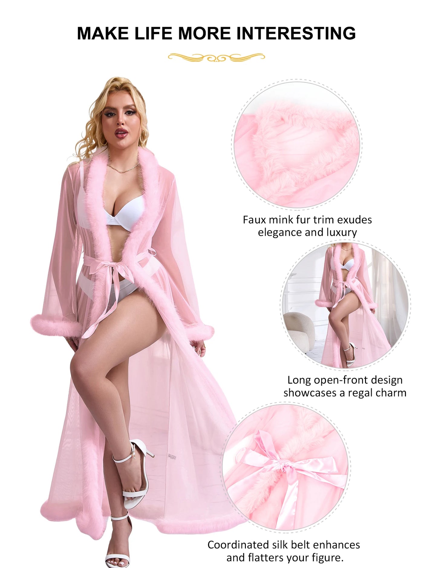 Ensemble Pyjama en Maille Rose Ceinturée Sexy