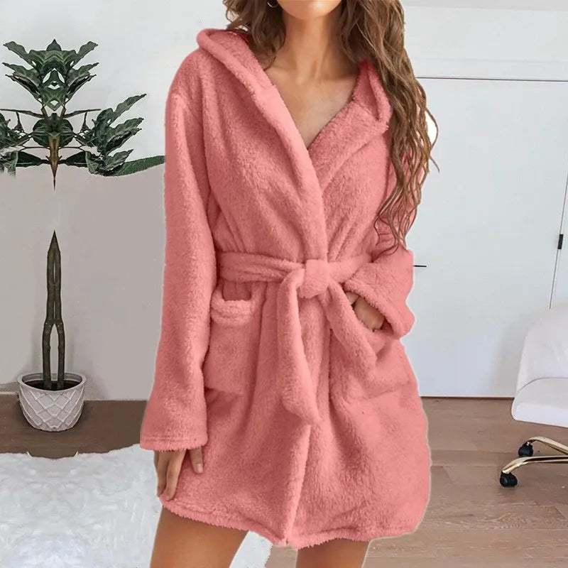 Peignoir en Peluche à Capuche d'hiver Sexy #2