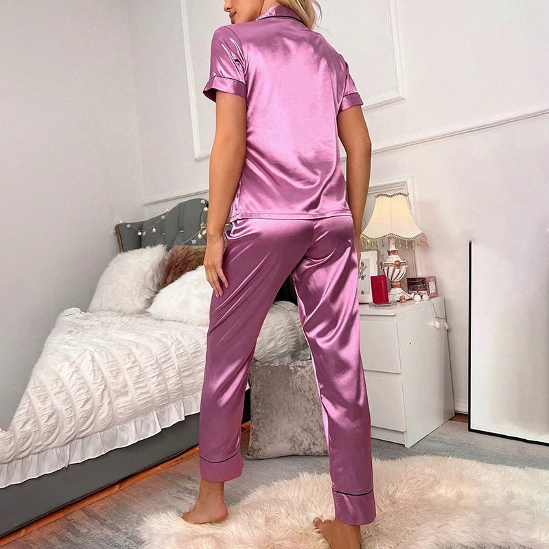 Ensemble Pyjama en Satin Manches Longues Automne/hiver de Luxe