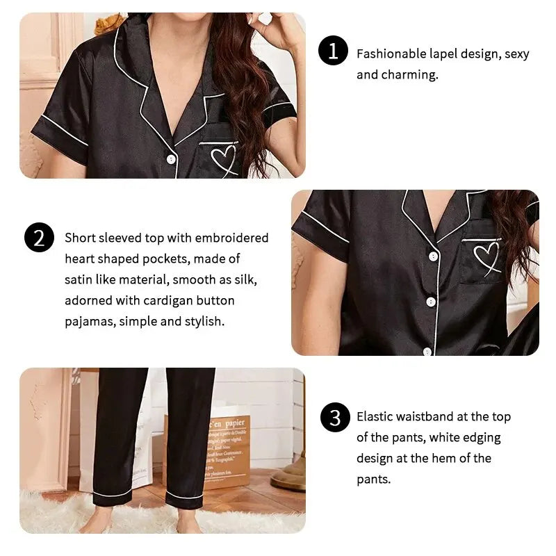 Ensemble Pyjama en Satin Manches Courtes
