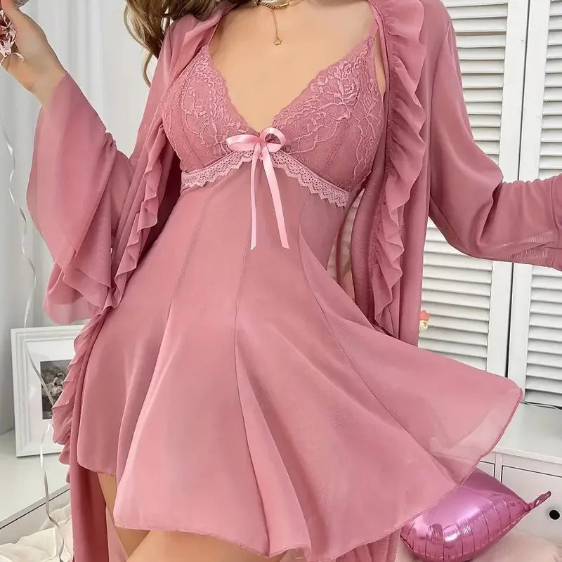 Ensemble Pyjama en Dentelle à Bretelles Grande Taille Sexy
