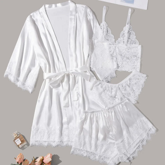 Ensemble Pyjama en Dentelle Long de Mariage