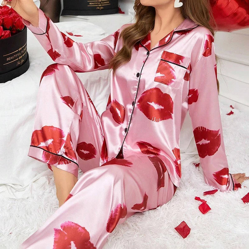 Ensemble Pyjama en Satin Manches Longues Automne/hiver